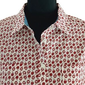 TALBOTS Women's White Button-Up Shirt with Red Apple Print 18W